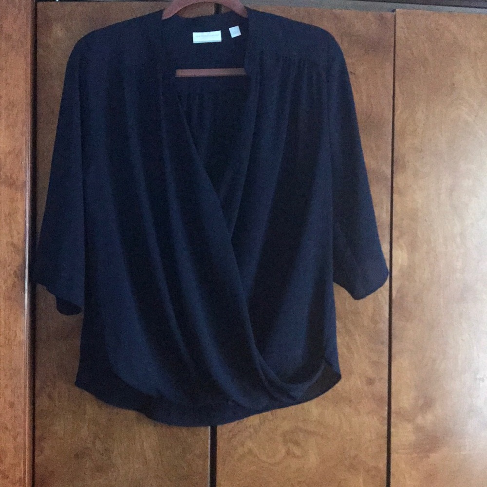 New York & Co sheer navy blue blouse